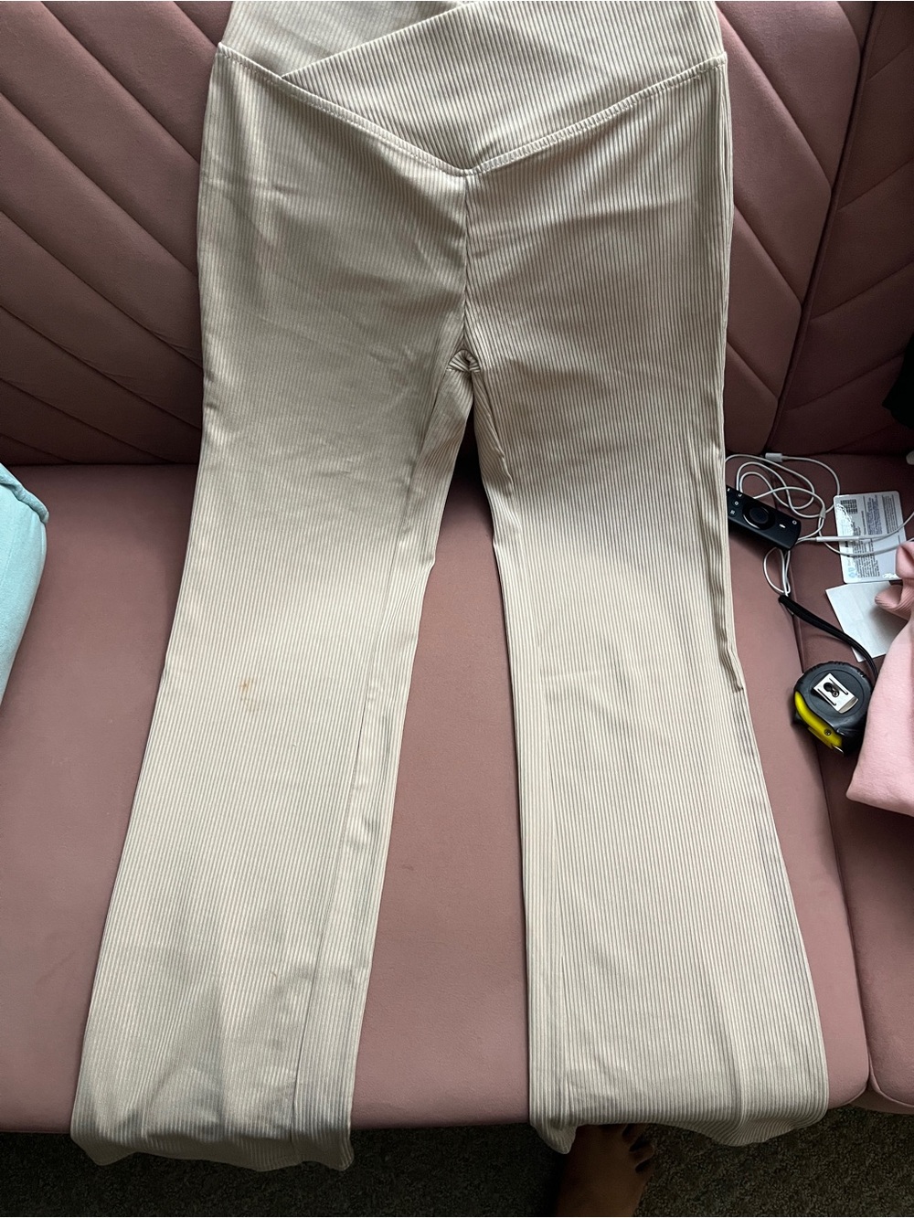 Women’s Straight Leg Ribbed Pants in Cream